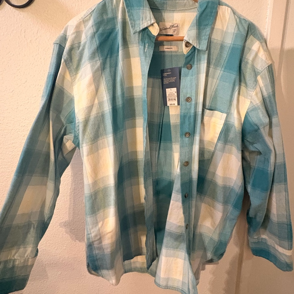 Universal Thread Teal and Cream Plaid Shirt